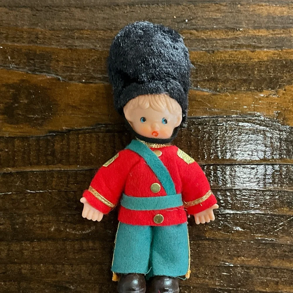 Vintage British(?) Guard Christmas Ornament Decor Plastic Felt Outfit MCM